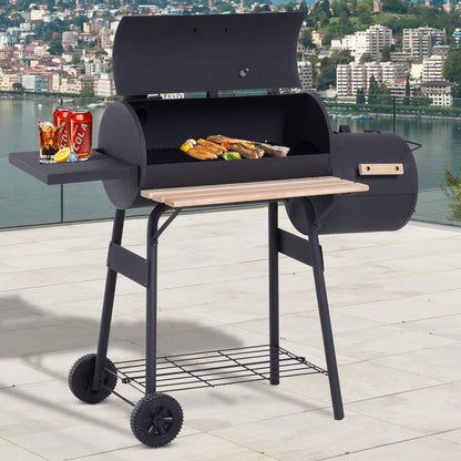 Portable Backyard Charcoal BBQ Grill and Offset Smoker Combo Backyard with Wheels Steel 48 Inch - CookCave