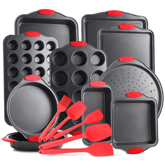 Eatex Nonstick Bakeware Sets with Baking Pans Set, 15 Piece Baking Set with Muffin Pan, Cake Pan & Cookie Sheets for Baking Nonstick Set, Steel Baking Sheets for Oven with Kitchen Utensils Set - Black - CookCave
