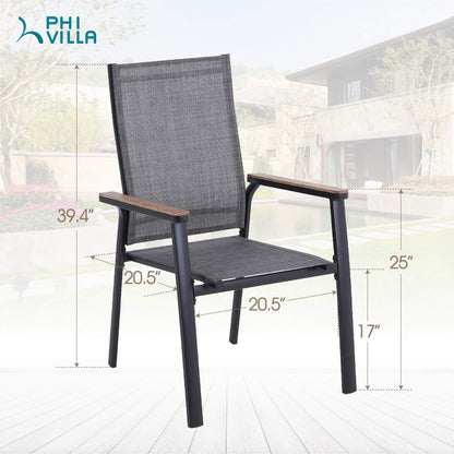 PHI VILLA Patio Dining Chairs Set of 4, Outdoor Lightweight Stackable Chair,All-Aluminum Frame and Sling Fabric, Wood-Like Armrest & Wider Seat for Deck Backyard Restaurant - CookCave