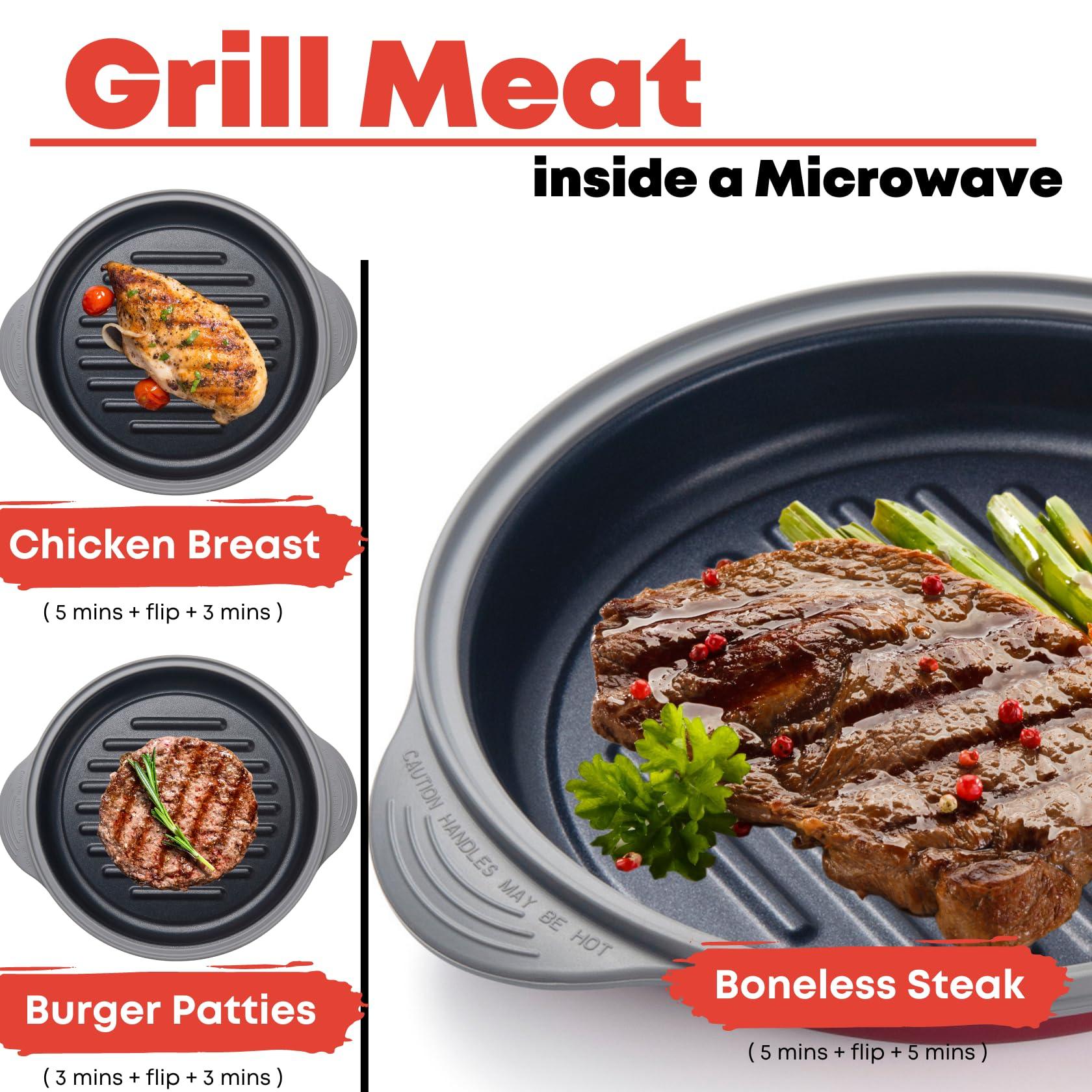 MACONEE Microwave Grill Pan | Microwave Griller, Griddle & Crisper Pan with Lid for Grilling, Browning, and Crisping Foods Microwave Cookware for Grill Meat, Sandwich & Vegetable inside a Microwave - CookCave