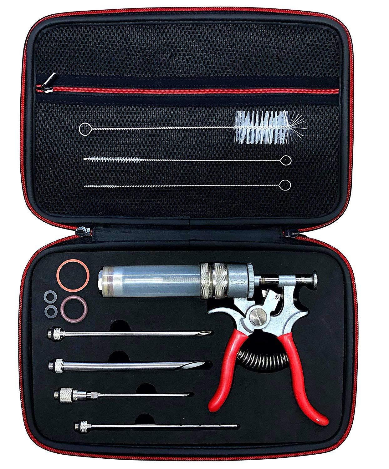 SPITJACK Magnum Meat Injector Gun. Food Flavor Injection Syringe for Smoked BBQ Marinades and Meat Seasoning. 4 Needles for Pork Butt, Beef Brisket, Turkey Breast. Deluxe Hard Case. Made in The USA. - CookCave