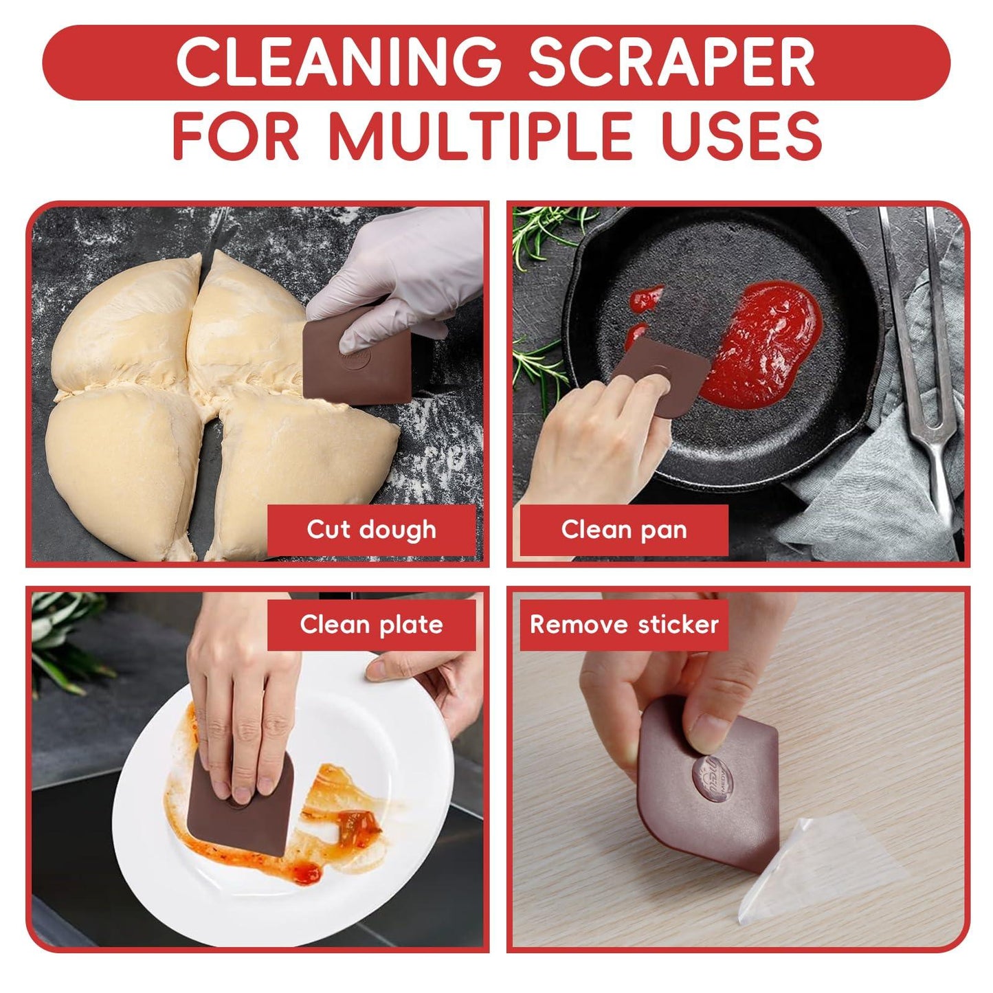 Pan Scraper, 5 Pcs Pot Scraper, Pan Scraper Plastic, Multifunctional Scraper Tool for Kitchen, Non-Slip, Food Safe, High Heat Resistant - CookCave