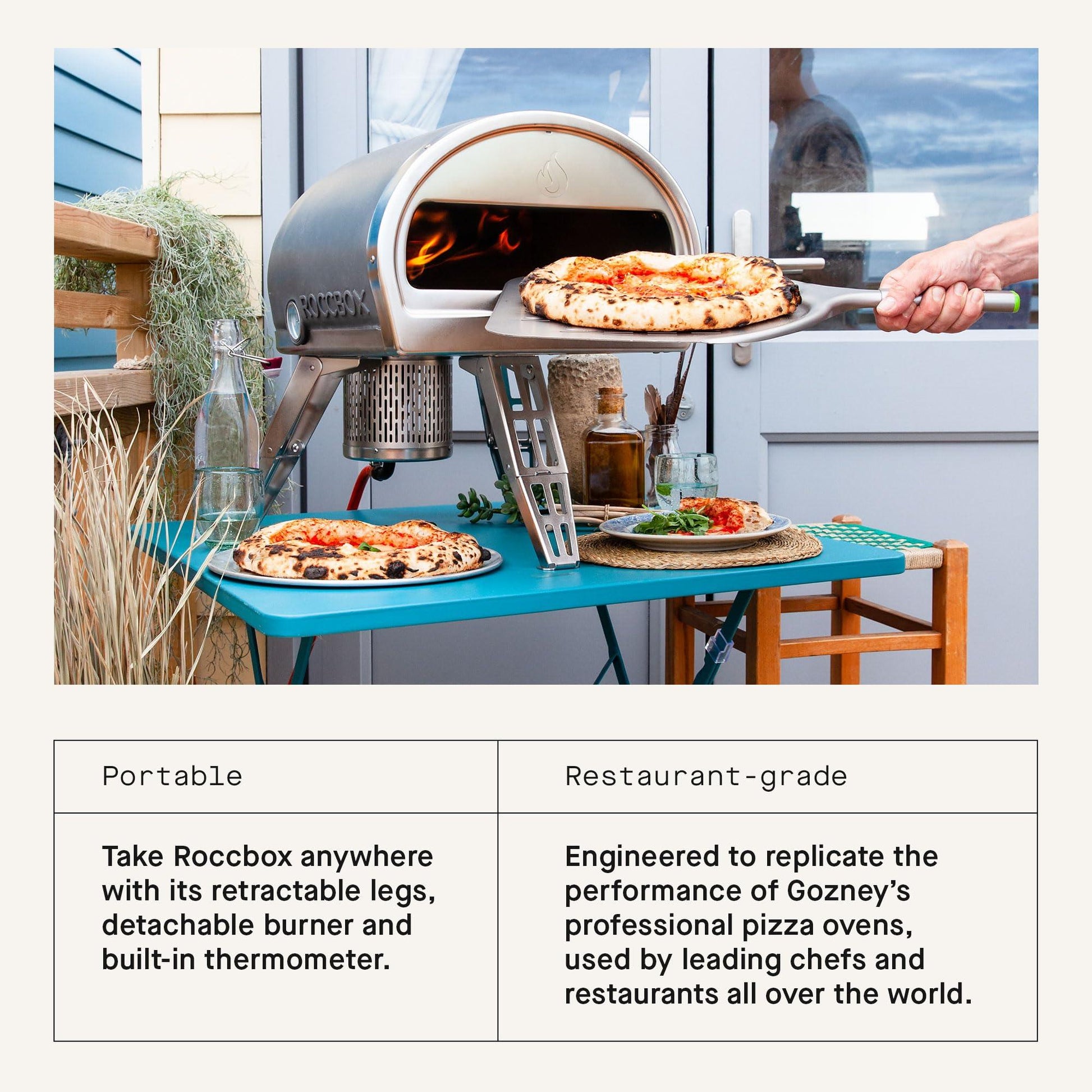 Roccbox Pizza Oven by Gozney | Portable Outdoor Oven | Gas Fired, Fire & Stone Outdoor Pizza Oven - Includes Professional Grade Pizza Peel - CookCave