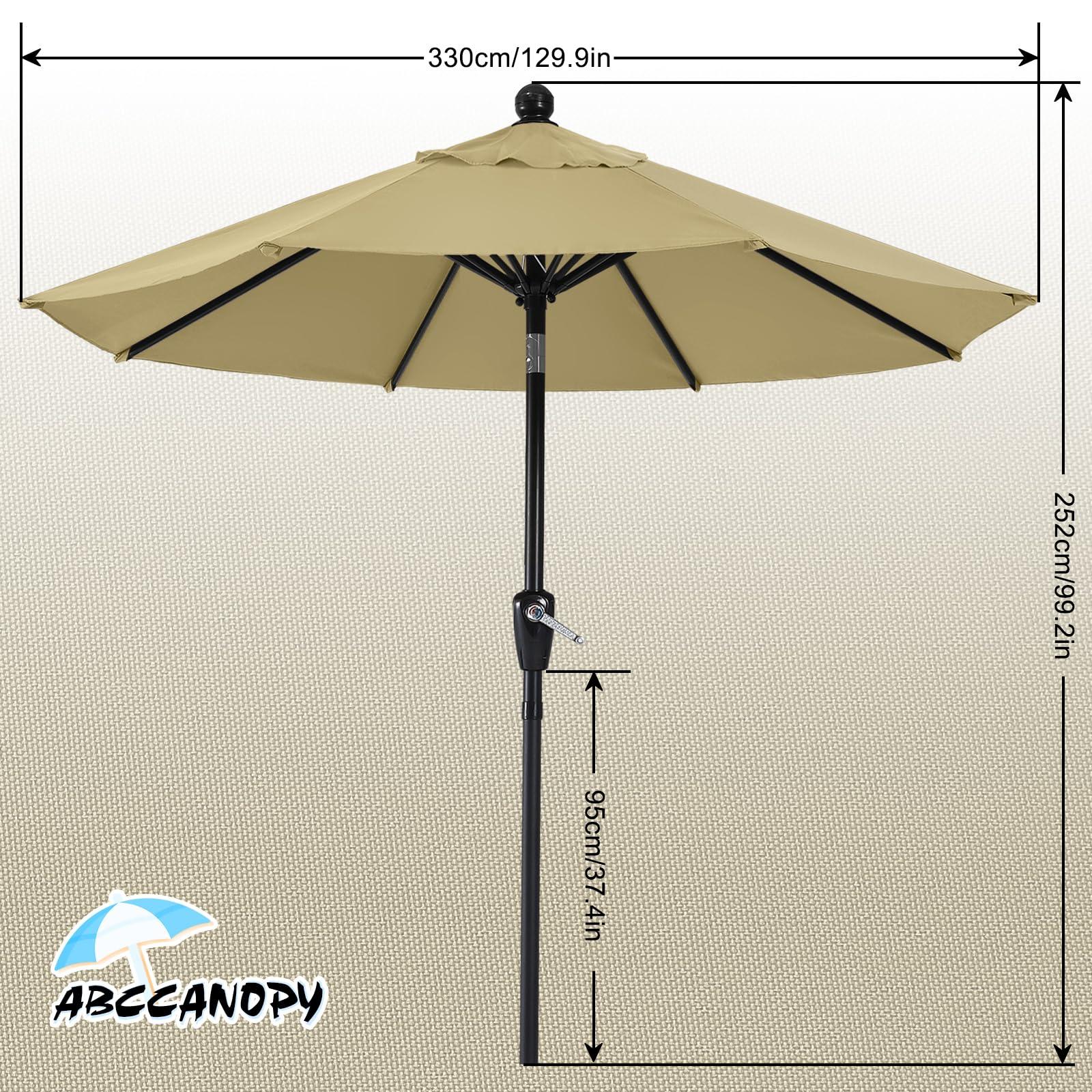 ABCCANOPY 11FT Patio Umbrella - Outdoor Waterproof Table Umbrella with Push Button Tilt and Crank, 8 Ribs UV Protection Pool Umbrella for Garden, Lawn, Deck & Backyard (Khaki) - CookCave