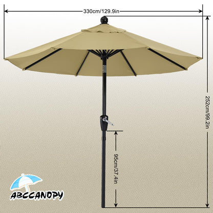 ABCCANOPY 11FT Patio Umbrella - Outdoor Waterproof Table Umbrella with Push Button Tilt and Crank, 8 Ribs UV Protection Pool Umbrella for Garden, Lawn, Deck & Backyard (Khaki) - CookCave