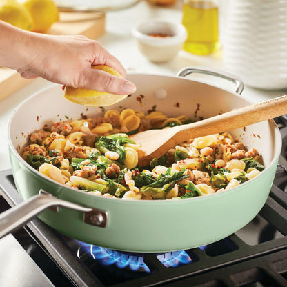 KitchenAid Hard Anodized Ceramic Nonstick Sauté Pan with Lid, 5 Quart, Pistachio - CookCave