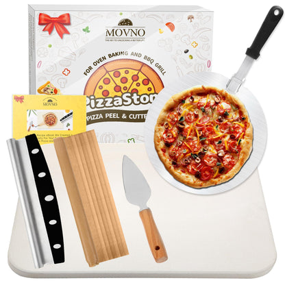Pizza Stones Set - 15 x 12 Inch Large Pizza Stone for Oven and Grill Durable and Safe Baking Stone Thermal Shock Resistant Cooking Stone with Stainless Steel Pizza Peel Paddle & Cutter - CookCave