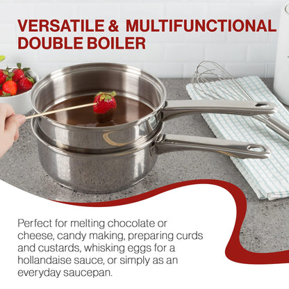 Stainless Steel 6 Cup Double Boiler – 1.5 Quart Saucepan 2-in-1 Combo with Vented Glass Lid- Kitchen Cookware with Measurements by Classic Cuisine - CookCave