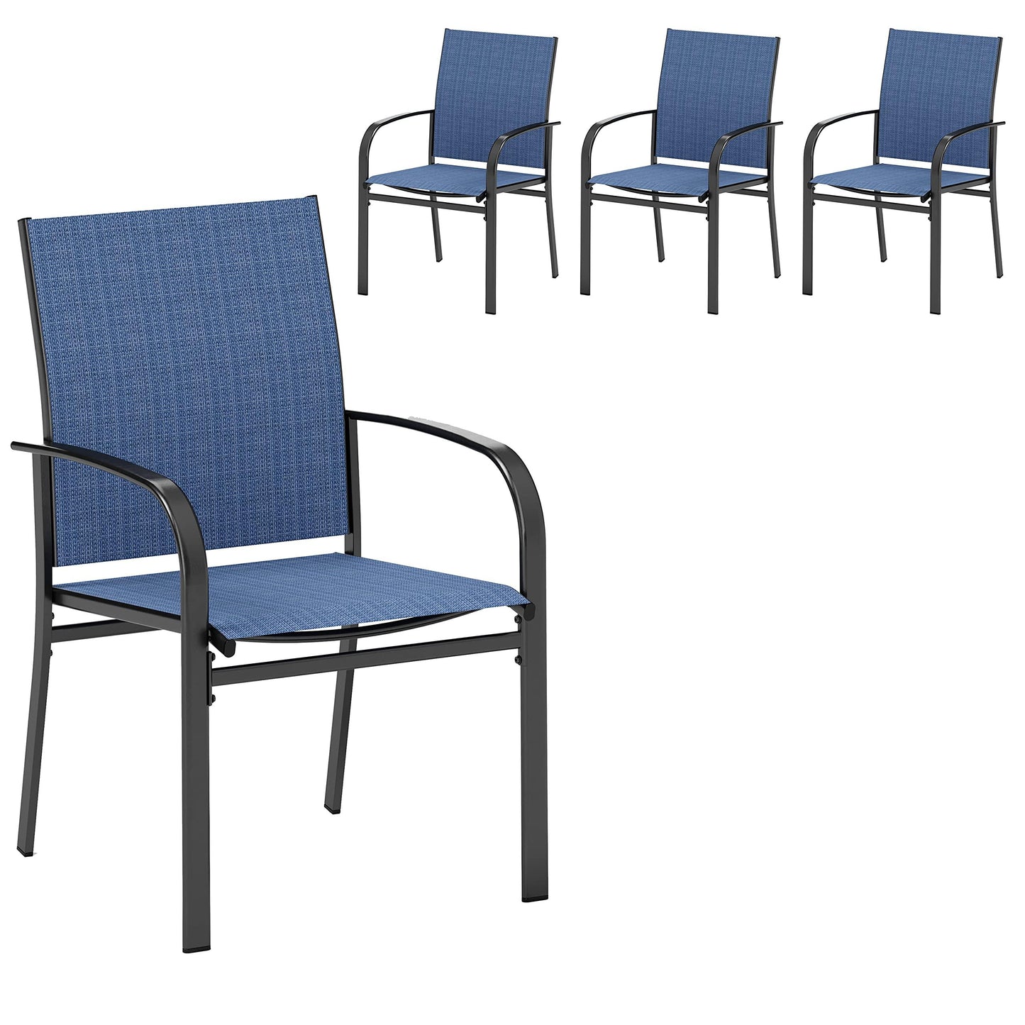 HERA'S HOUSE Patio Dining Chairs Set of 4, 36" Textilene Fabric Outdoor Chair with Wrought Iron Metal Frame Support 350lbs for Lawn Garden Backyard Kitchen, Blue - CookCave