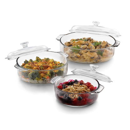 Libbey 56030 Baker's Basics 3-Piece Covered Versatile Glass Baking Dishes for Oven, Clear Lead-Free Casserole-Cookware - CookCave
