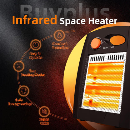 Buyplus Outdoor Heater for Patio - Infrared Space Heater with 2 Heat Settings, Overheat & Tip-Over Protection, Quartz Heater 3S Fast Heating, Garage Heater for Office, Bedroom, Home, Indoor Outdoor - CookCave