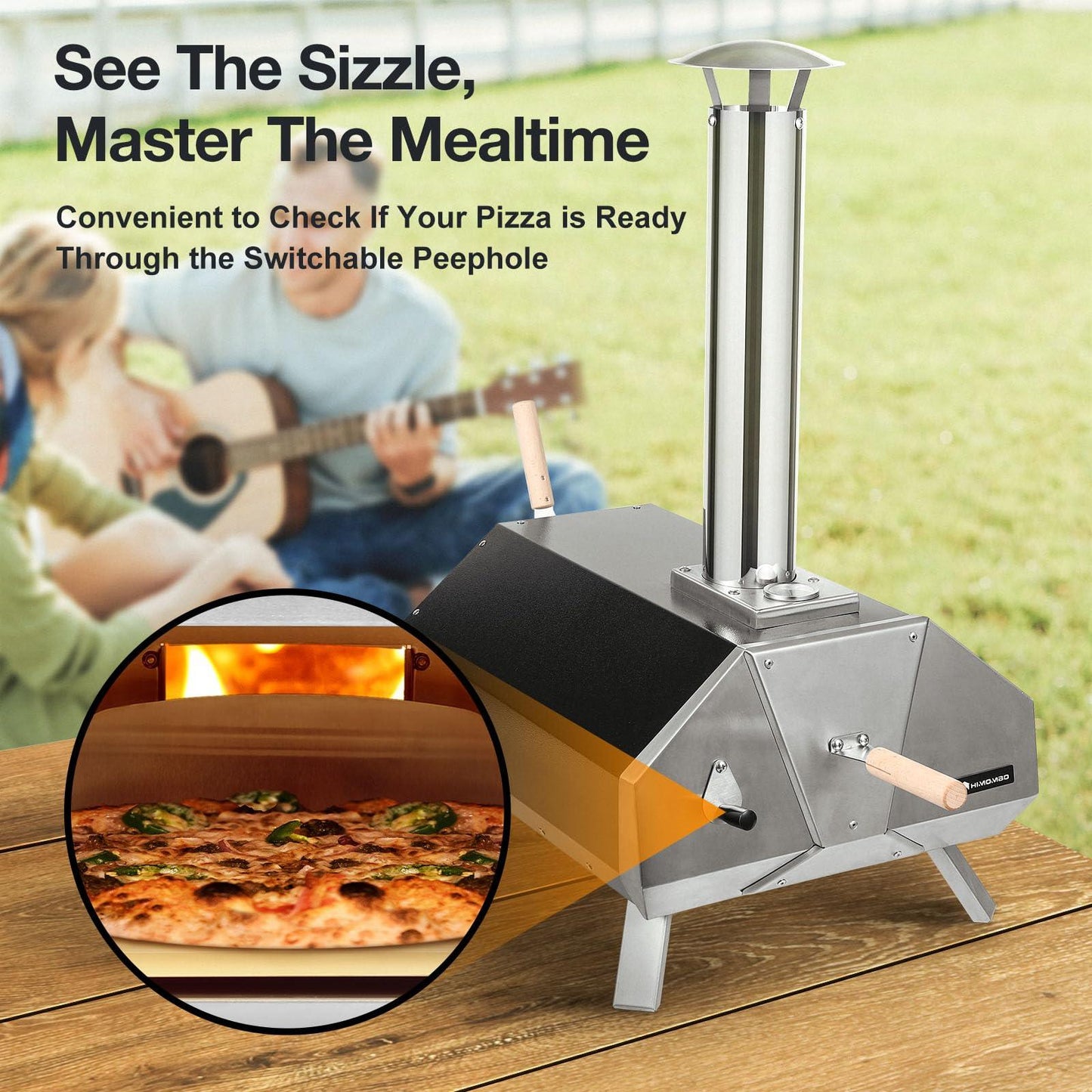 HiMombo Pizza Oven Outdoor, Multi-Fuel Pizza Oven Gas & Wood Pellet Fired Pizza Maker High Temperature Resistant Coating 0-1000℉ with 13 inches Pizza Stone Portable Pizzaofen for Outside Backyard Camp - CookCave