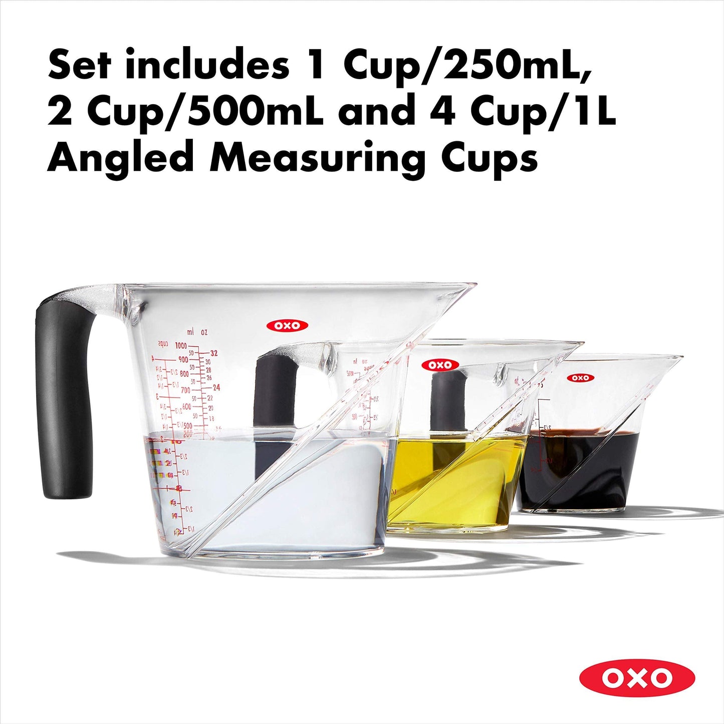 OXO Good Grips 3-Piece Angled Measuring Cup Set, Black - CookCave