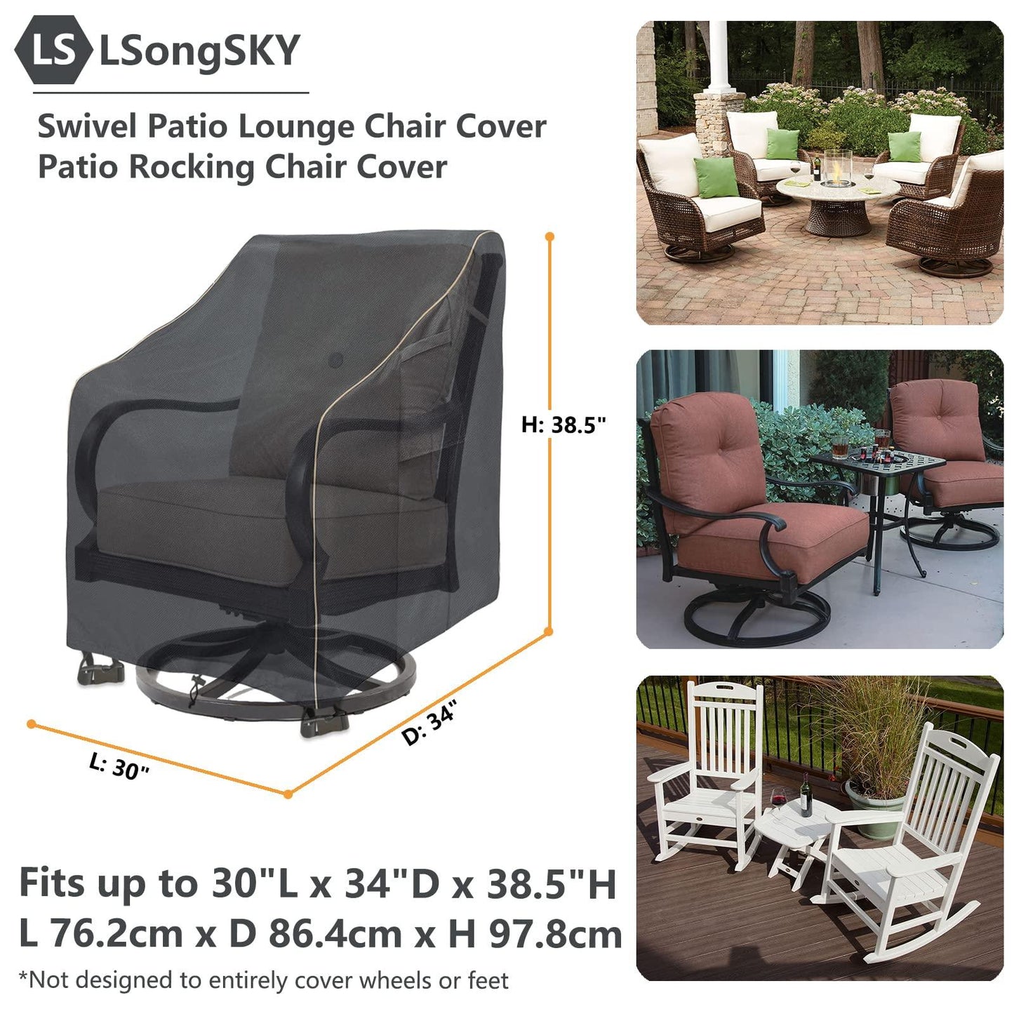 LSongSKY Outdoor Swivel Lounge Chair Cover 2 Pack,Waterproof Heavy Duty Outdoor Chair Covers,Patio Rocking Chair Covers For Outdoor Furniture,(30 W x 34 D x 38.5 H inches),Black - CookCave