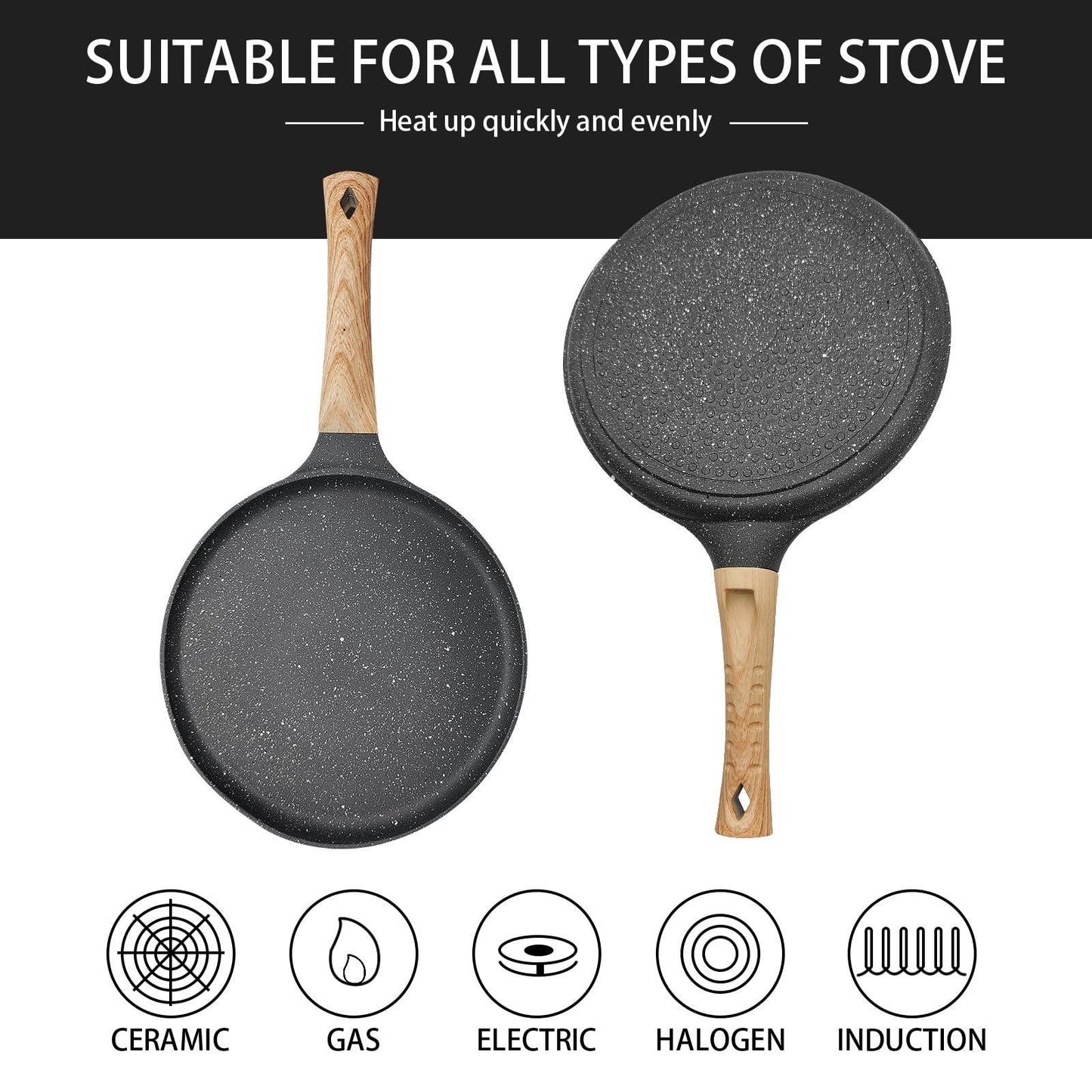 JUSTUP 11 Inch Nonstick Skillet Pan, Aluminum, Electric Stovetop Compatible, Suitable for Pancakes, Tortillas, Omelette, Egg Pan - CookCave