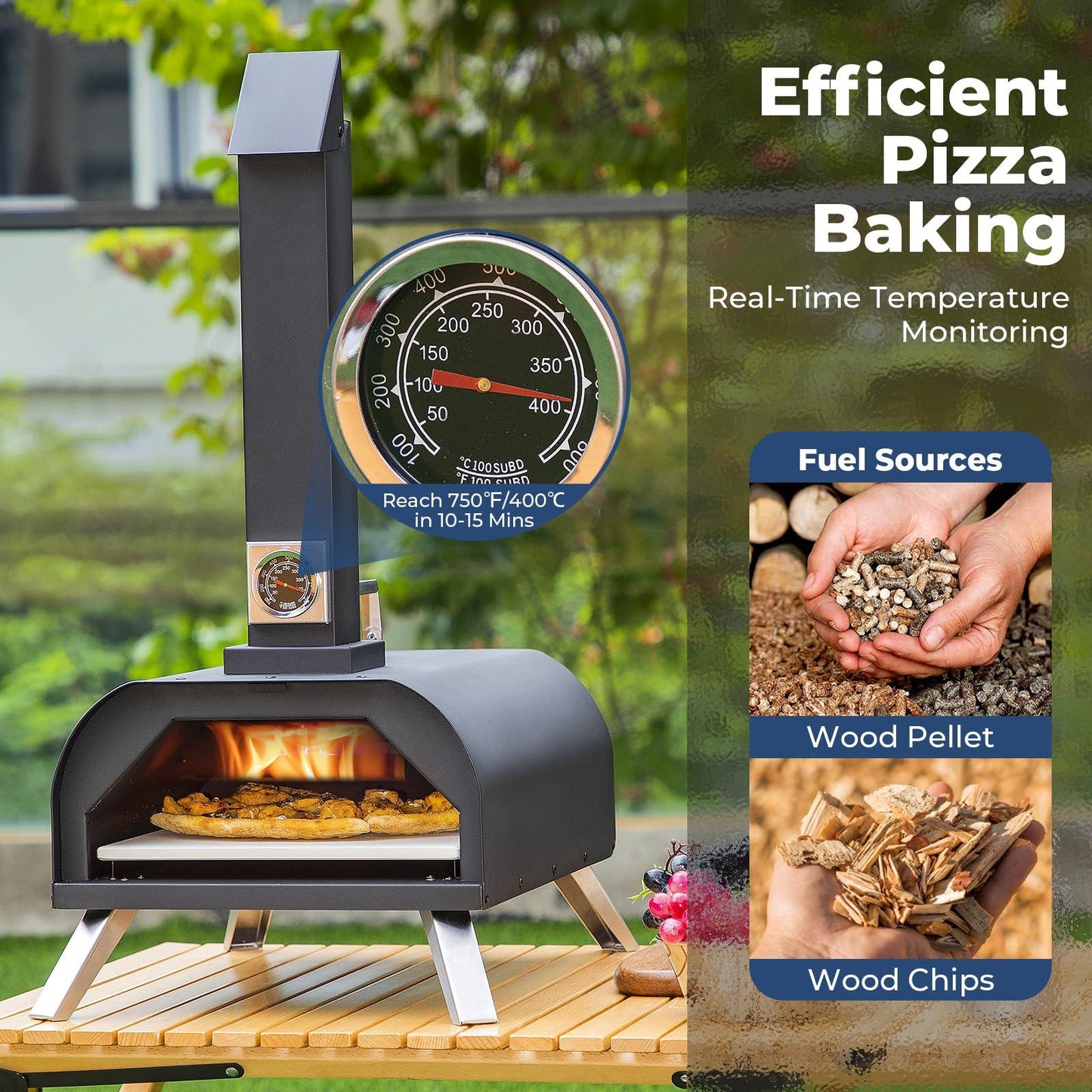 DEERFAMY Outdoor Pizza Oven, Wood Pellet Burning Pizza Oven with Thermometer, Multipurpose Portable Pizza Oven for Backyard, Outdoor Kitchen with Carry Bag, Pizza Stone, Pizza Peel, Pizza Cutter - CookCave
