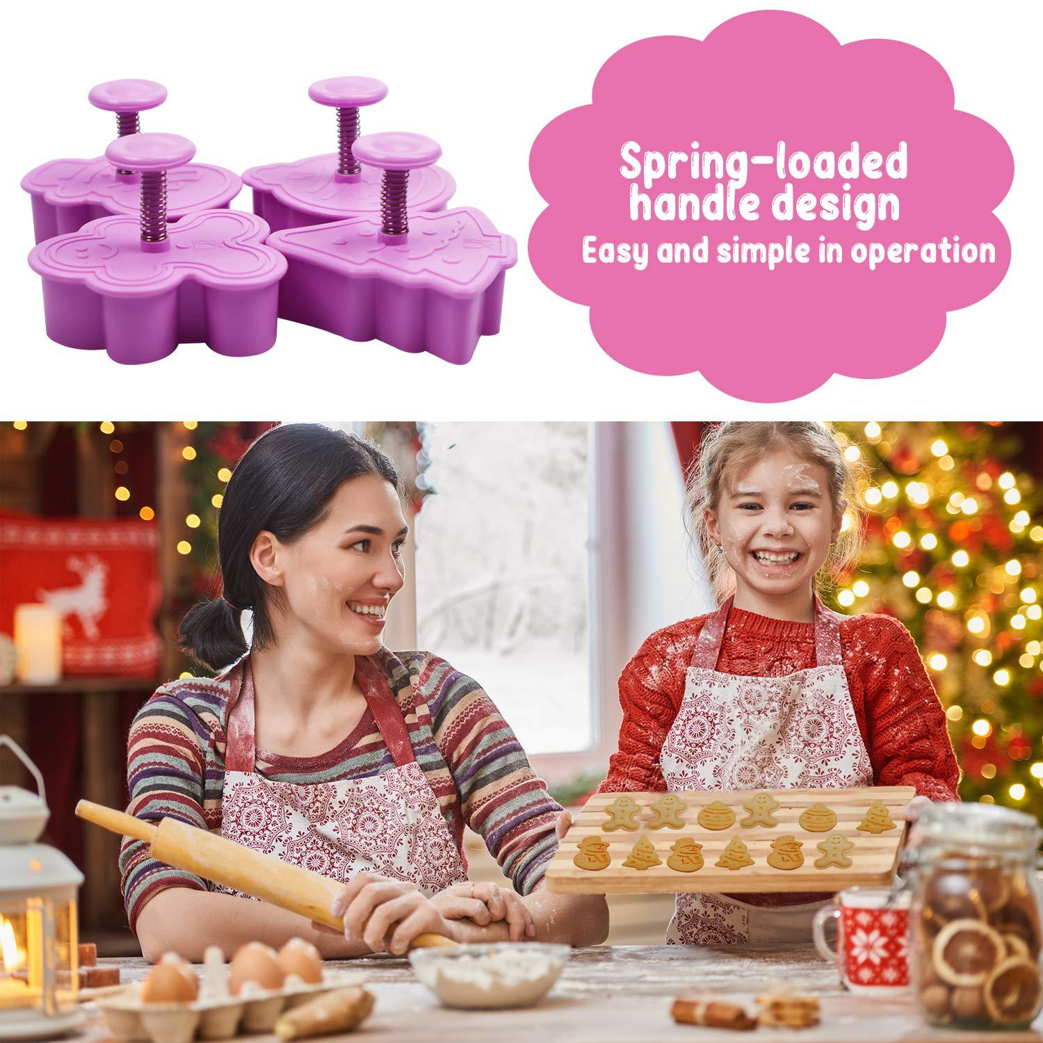 Mini 3D Christmas Cookie Cutters Set, Christmas Holiday Fondant Biscuit Pastry Cookie Cutter Stamp, Xmas Spring-loaded Handle Cutter Shape with Santa, Christmas Tree, Bell, Gingerbread Man (4 PCS) - CookCave