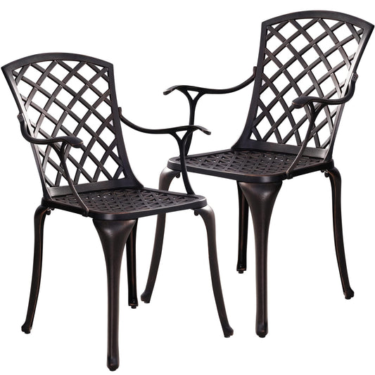 Withniture Set of 2 Metal Dining Chairs Cast Aluminum Patio Chairs with Armrest, All-Weather Outdoor Dining Chairs for Outside Garden Restaurant Swimming Pool, Deck, Bronze - CookCave