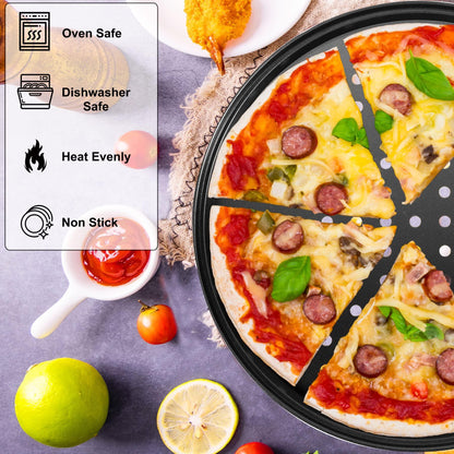 mobzio 2Pcs Pizza Pans for Oven, Round Pizza Pan with Holes, 12 inch Pizza Tray for Oven, Baking Steel Pizza Oven Accessories, Nonstick Pizza Plates Bakeware Sets For Home Restaurant Kitchen - CookCave