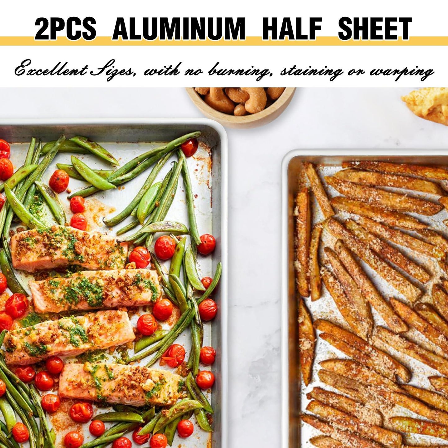 Commercial Quality Baking Sheet Pan Set, Natural Aluminum Cookie Sheet, Umite Chef Warp Resistant Nonstick Baker's Half Sheet Pan, Large Thick Cookie Tray Pans for Baking, Roasting(2 Pack, 18X13Inch) - CookCave