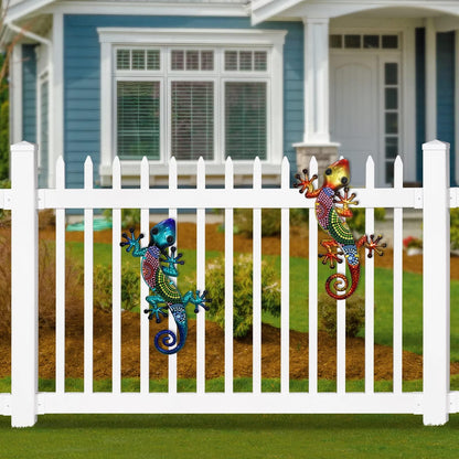 HONGLAND Metal Gecko Wall Art 2 Pack 15 Inch Lizard Outdoor Decor Hanging Glass Sculpture Decoration for Garden Fence Home - CookCave