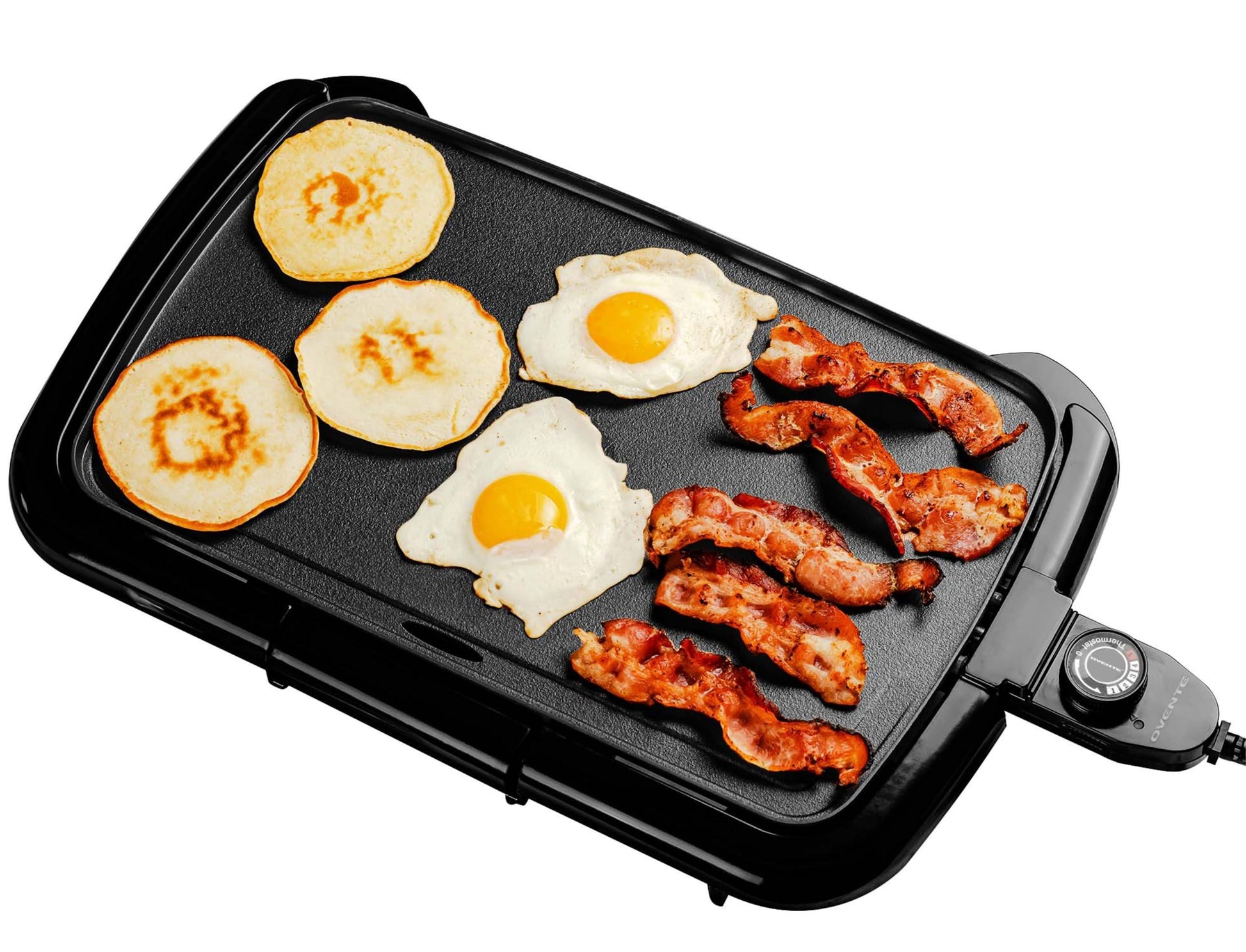 OVENTE Electric Griddle with 16 x 10 Inch Flat Non-Stick Cooking Surface, Adjustable Thermostat, Essential Indoor Grill for Instant Breakfast Pancakes Burgers Eggs, Black GD1610B - CookCave