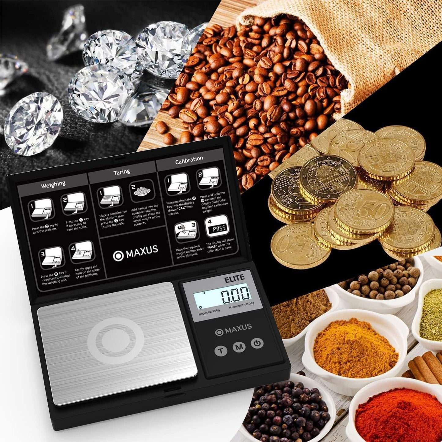 MAXUS Precision Pocket Scale 200g x 0.01g, Digital Gram Scale Small Food/Jewelry Scale Ounces/Grains Scale with Backlit LCD, Great for Travel - CookCave