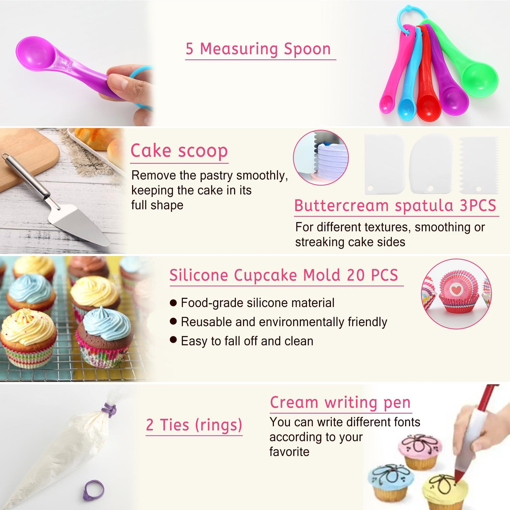 Cizspwu 322 PCs Cake Decorating Kit Baking Set with Cake Turntable, 48 Cake Spatula, 100 Disposable pouches, Baking Set for Teens and Beginners - CookCave