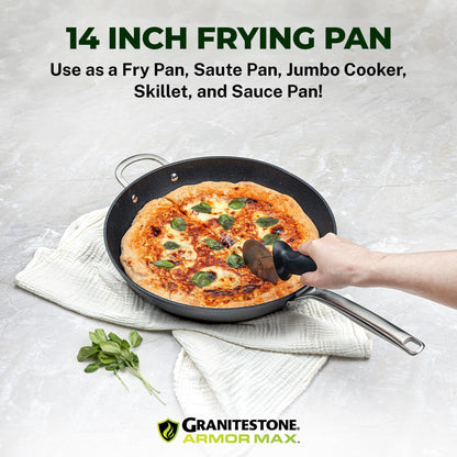 GRANITESTONE Armor Max 14 Inch Non Stick Frying Pans, Family Sized Non Stick Skillet, Large Frying Pan Nonstick Frying Pan, Induction Pan, Nonstick Pan for Cooking, Oven Safe Skillet, Dishwasher Safe - CookCave