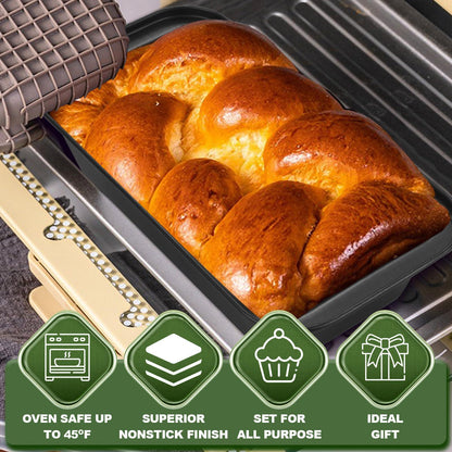 EWFEN Bakeware Sets, Baking Pans Set, Nonstick Oven Pan for Kitchen with Wider Grips, 7-Piece with Round/Square Cake Pan, Loaf Pan, Muffin Pan, Cookie Sheet, Roast Pan, Cooling Rack, Carbon Steel Bake - CookCave