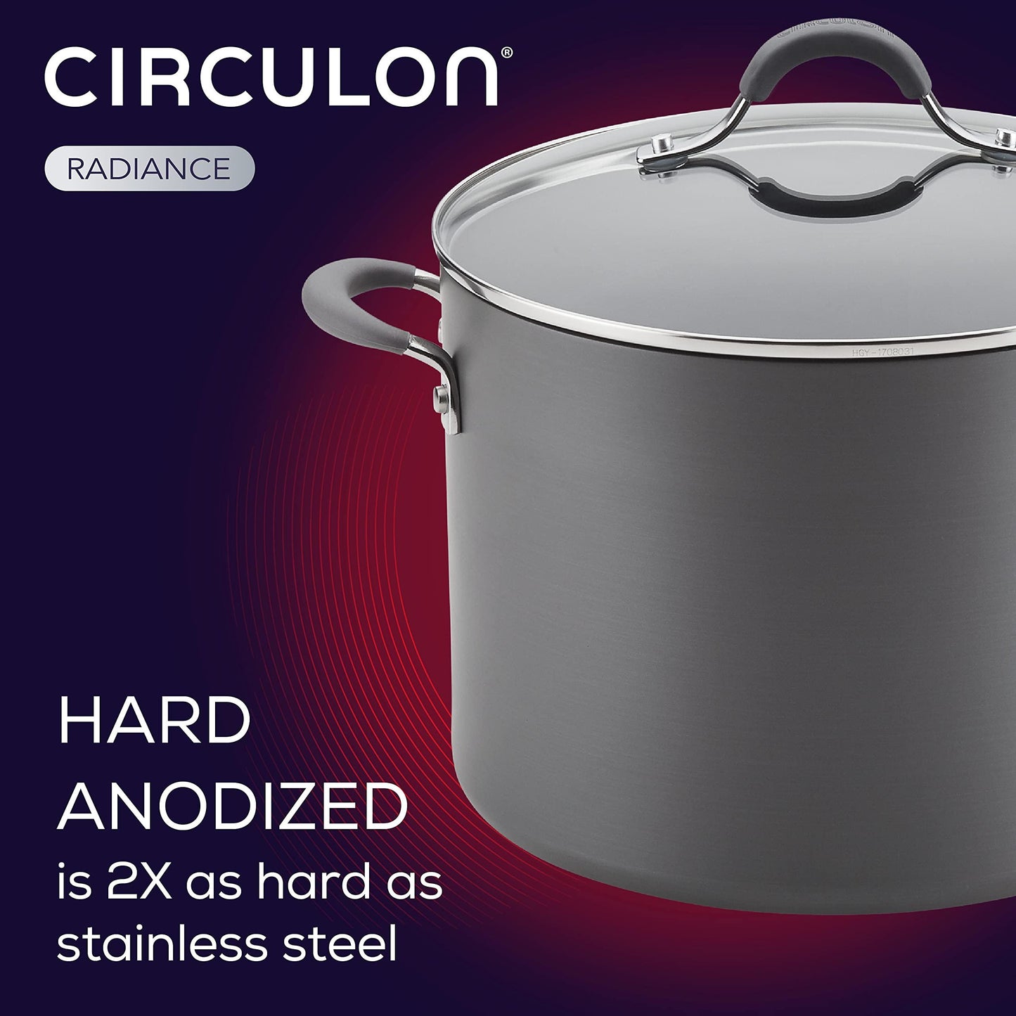 Circulon 83909 Radiance Hard Anodized Nonstick Stock Pot/Stockpot with Lid - 10 Quart, Gray - CookCave