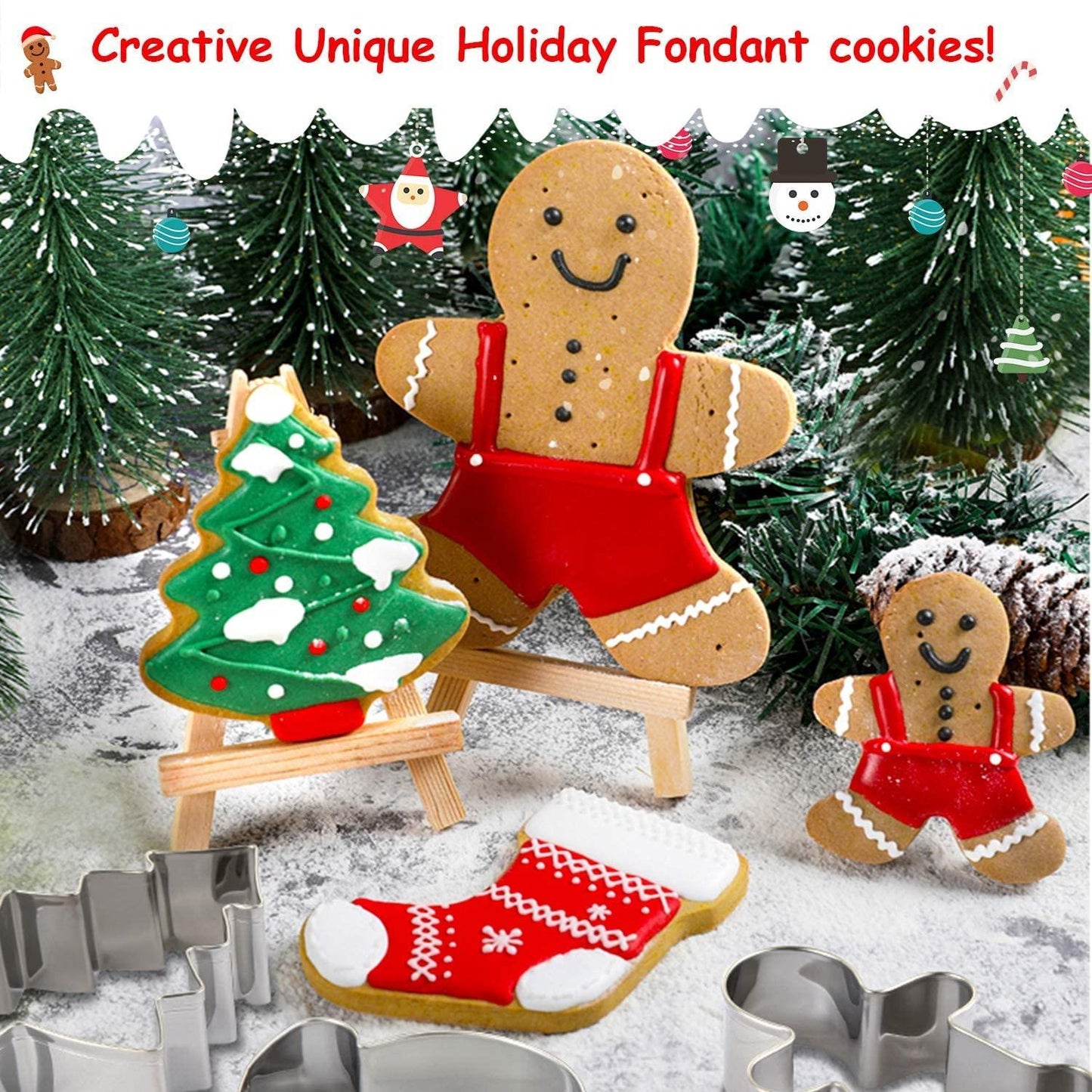 Christmas Cookie Cutters, 8Pcs Winter Holiday Cookie Cutter Set, Stainless Steel Metal Cutter with Gingerbread Men,Christmas Tree,Snowflake, Candy Cane, Angel, Santa Face,Stocking,Mitten - CookCave