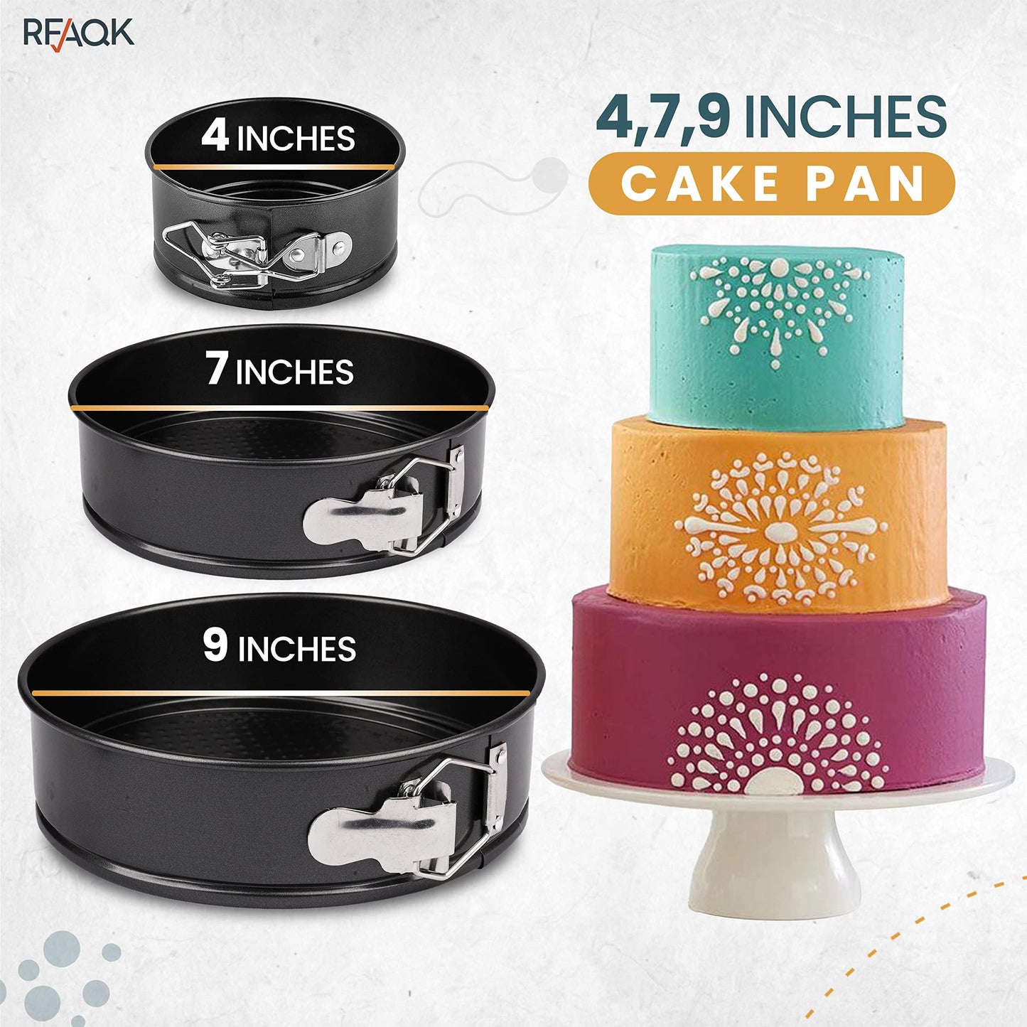 RFAQK Springform Pan Set of 3 (4”/7”/9”) Cake Pans Sets for Baking -Nonstick Leakproof 3 Tier Cake Pan Bakeware with 50 Pcs Parchment Paper Liners for Small, Medium, and Large Shape Cakes with Ebook - CookCave