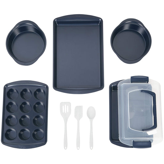 Wilton Non-Stick Diamond-Infused Navy Blue Baking Set with Utensils, 9-Piece - CookCave