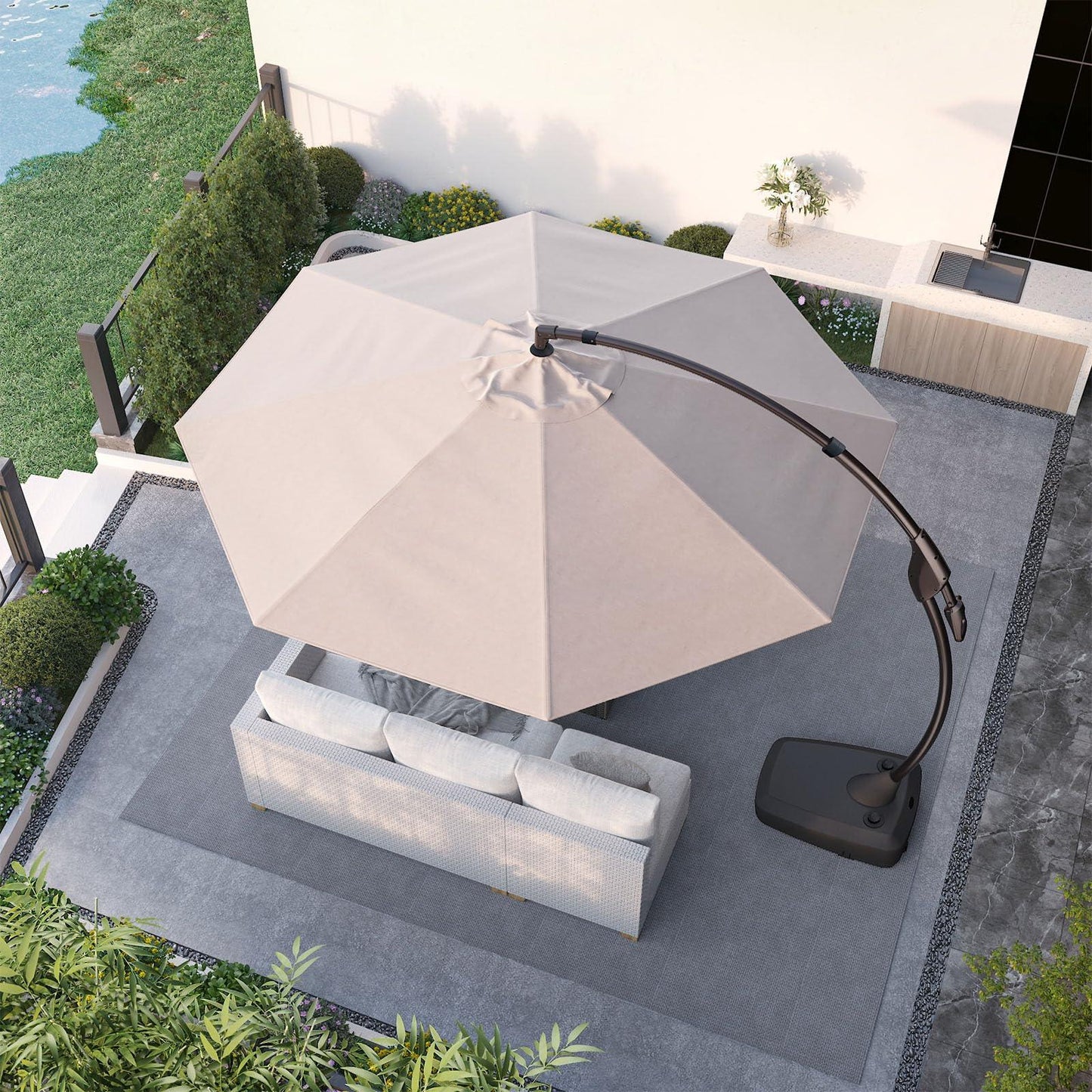 Grand patio Deluxe NAPOLI Patio Umbrella, Curvy Aluminum Cantilever Umbrella with Base, Round Large Offset Umbrellas for Garden Deck Pool (Champagne, 11 FT) - CookCave
