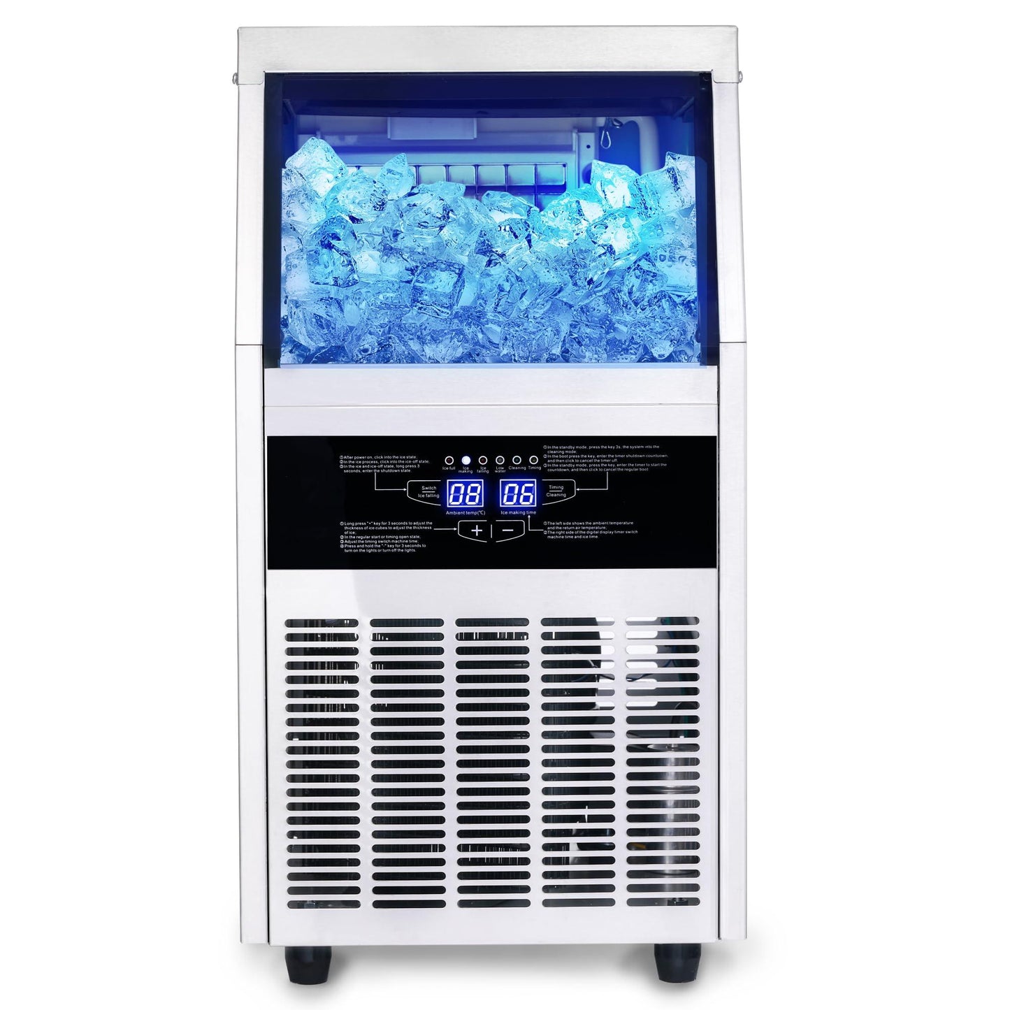 Zomagas Commercial Ice Maker Machine, 80-90LBS/24H Under Counter Ice Maker, Stainless Steel Freestanding Ice Machine with 28LBS Bin, Self-Cleaning, Scoop, Ideal for Home Bar Offices - CookCave