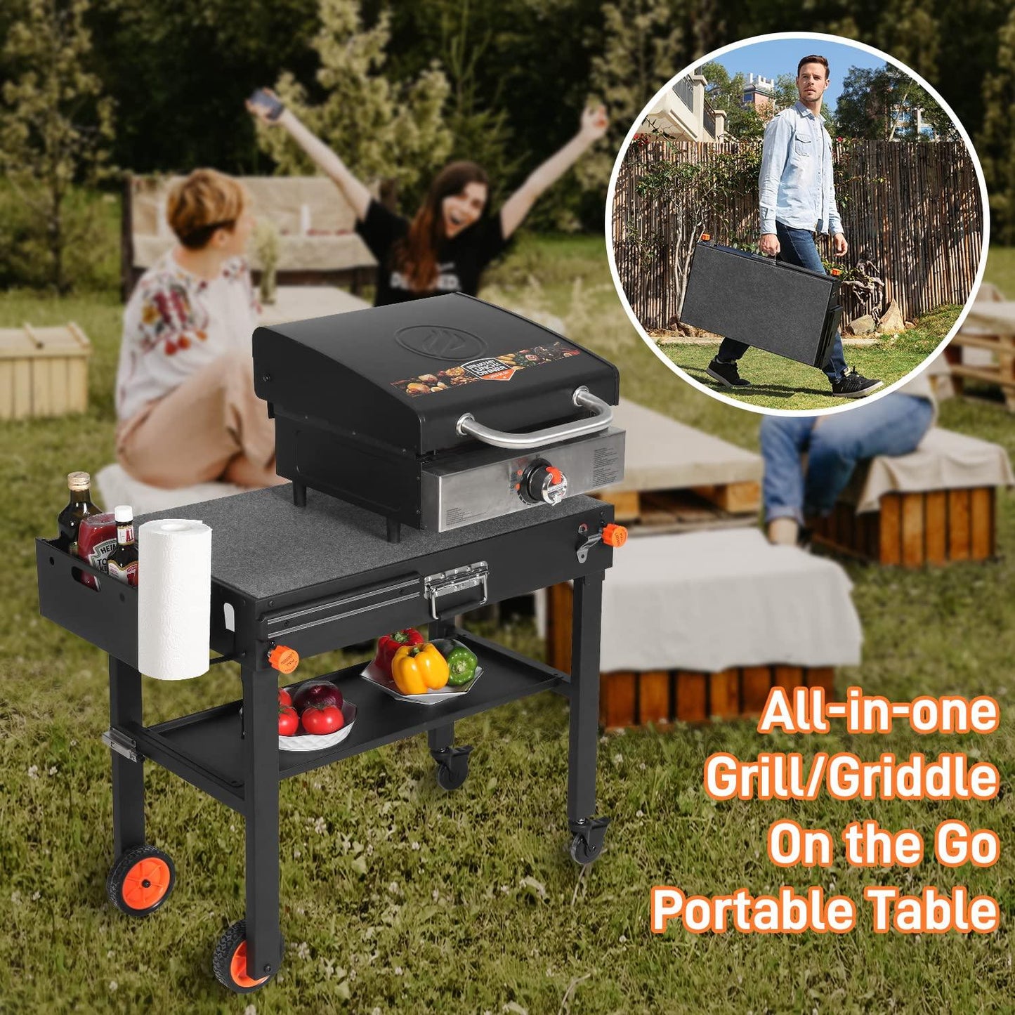 Portable Outdoor Grill Table, Folding Grill Cart Solid and Sturdy, Blackstone Griddle Stand Large Space, Blackstone Table with Paper Towel Holder, Grill Stand for Blackstone Griddle, Ninia Grill etc. - CookCave