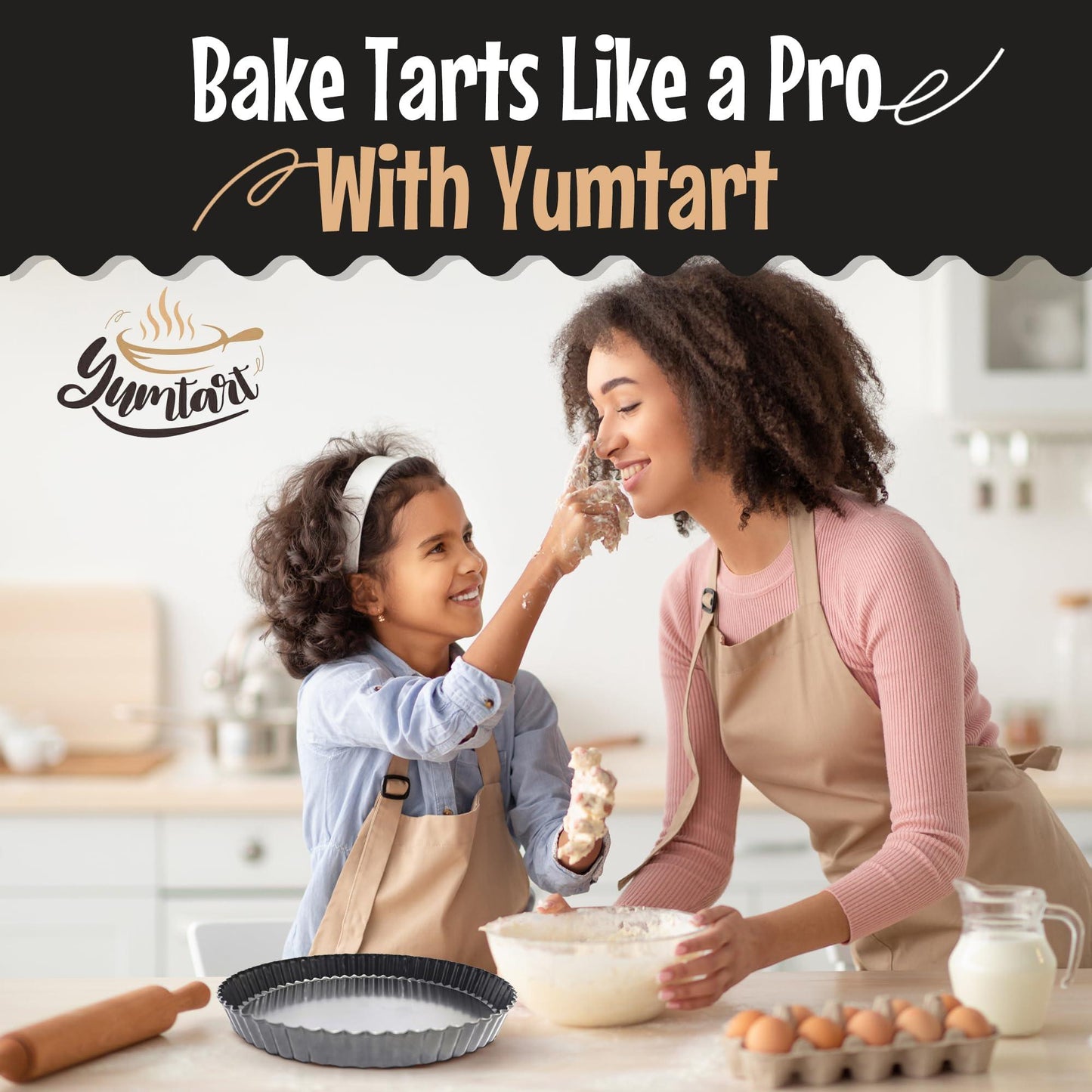 YUMTART Elegant Round Tart and Quiche Pan, 9 Inch, Non-Stick with Removable Bottom, Black - CookCave