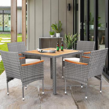 ARTBUSKE 5 Pieces Patio Dining Sets for 4 Outdoor Patio Furniture Sets with Acacia Wood Table Top Wicker Patio Table and Chairs Set for Patio,Yard,Deck,Balcony,Grey - CookCave