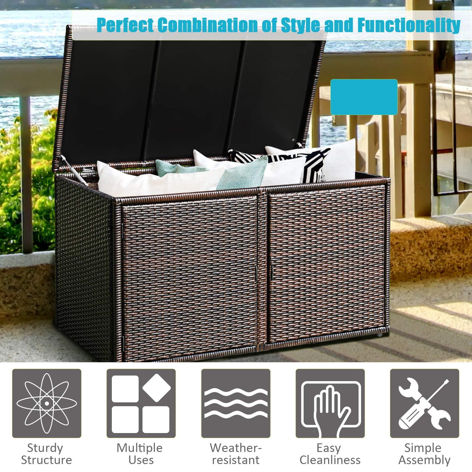 HAPPYGRILL Deck Box Outdoor Wicker Storage Box Cabinet 88 Gallon Storage Container Bin Box for Toys Furniture Tools in Garden Balcony Porch Yard - CookCave
