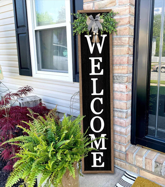 Surfapans Welcome Sign for Front porch Standing 45"X9"Large Wood Frame Outdoor Tall Welcome Signs Vertical Decor for Farmhouse Rustic Home Modern Outside Front Door Wall Decorations (Wood Black) - CookCave