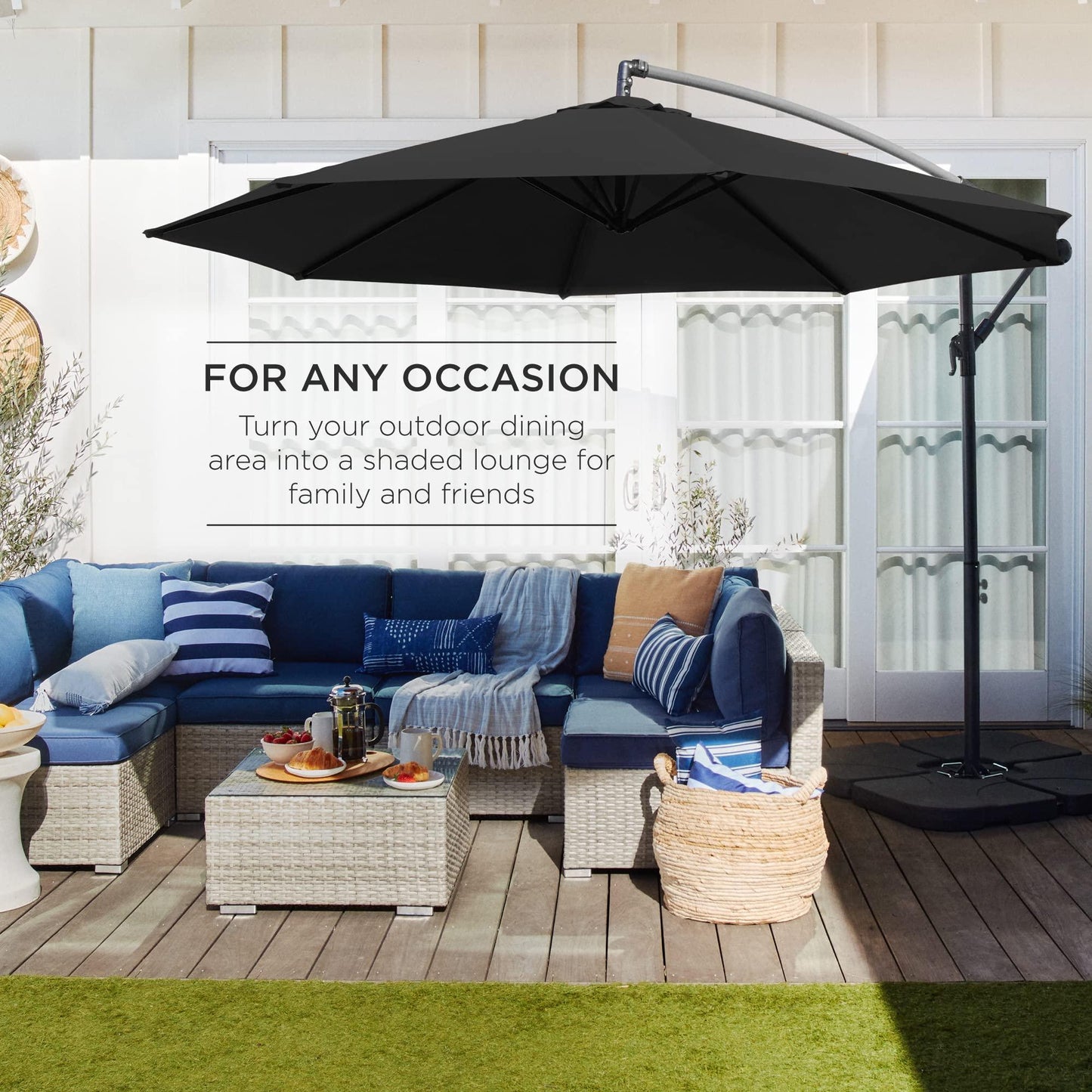 Best Choice Products 10ft Offset Hanging Market Patio Umbrella w/Easy Tilt Adjustment, Polyester Shade, 8 Ribs for Backyard, Poolside, Lawn and Garden - Black - CookCave