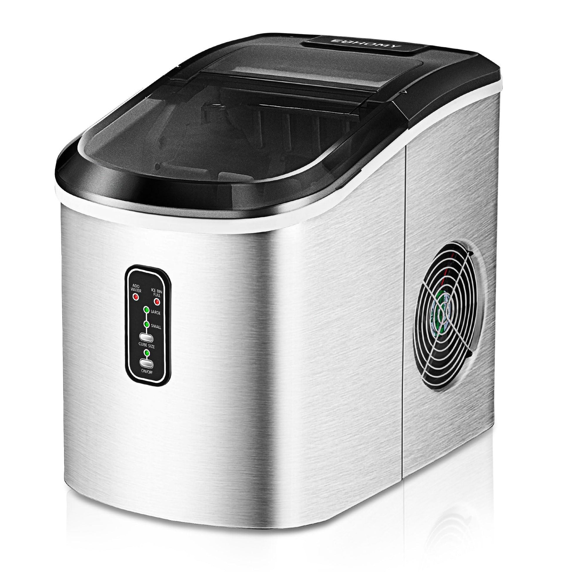 EUHOMY Ice Maker Countertop Machine - 26 lbs in 24 Hours, 9 Cubes Ready in 8 Mins, Electric ice maker and Compact potable ice maker with Ice Scoop and Basket. Perfect for Home/Kitchen/Office.(Sliver) - CookCave