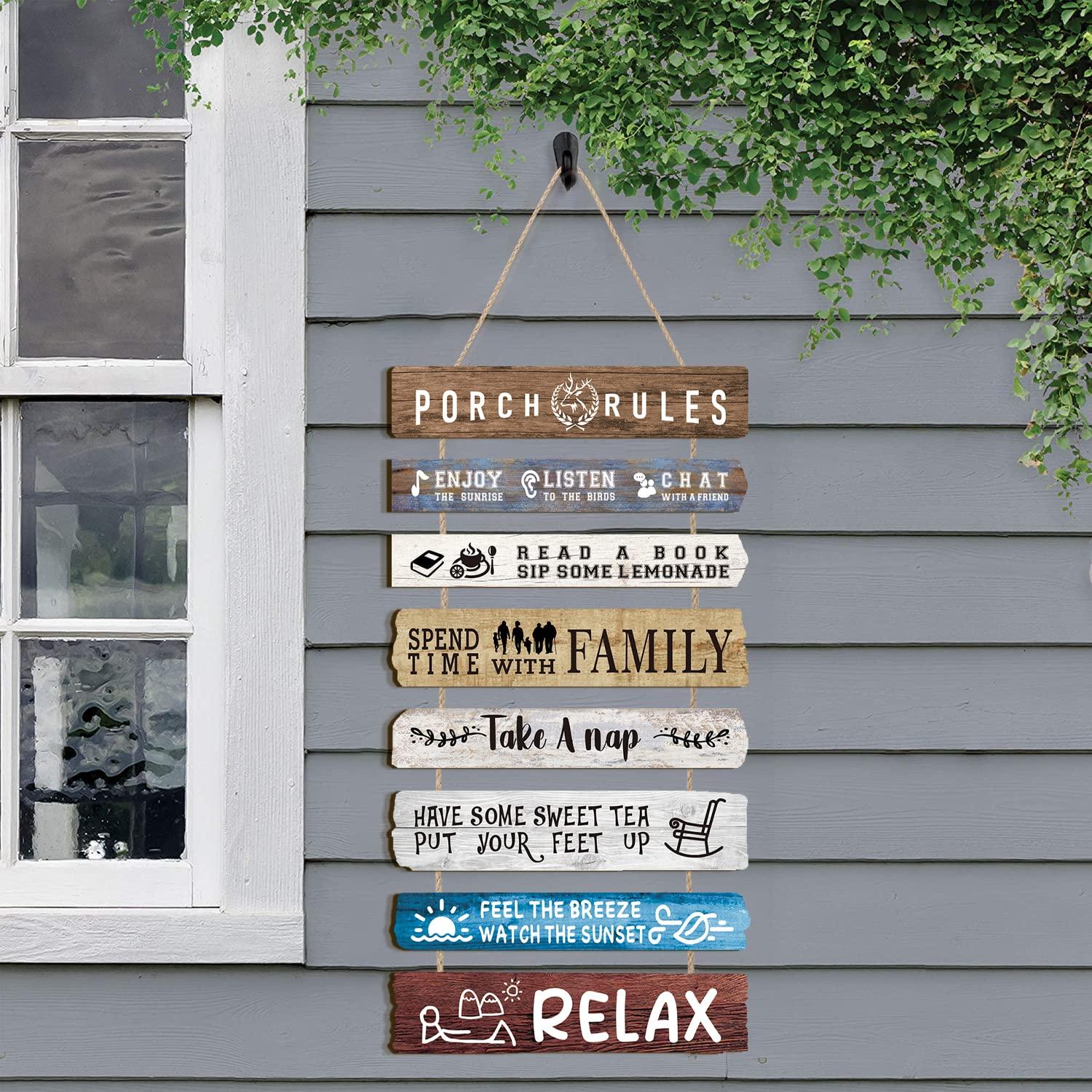 HLNIUC Porch Rules Porch Rules Wall Decor,Relax Sign Wooden Plaques,Inspirational Hanging kits,Family Positive Sayings Wall Art set of 8(19x12inch) Farmhouse Decor For Garden Yard Porch Home Decor - CookCave