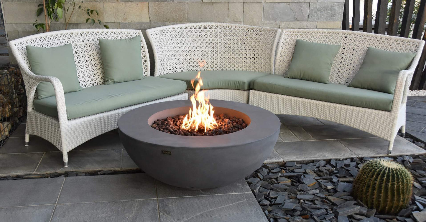 Elementi Lunar Bowl Outdoor Fire Pit Table 42 Inches Round Firepit Concrete Patio Heater Electronic Ignition Backyard Fireplace Cover Lava Rock Included, Liquid Propane - CookCave