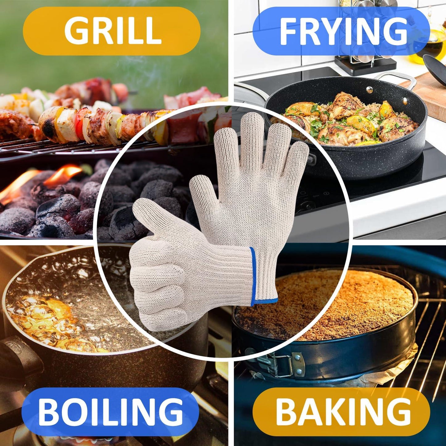 Heat Resistant Gloves for Cooking Accessories - Oven Gloves Kitchen Baking Supplies Cooking Gloves White Kitchen Accessories for Cooking Tools - Heat Resistant Gloves Cooking Essentials White Gloves - CookCave