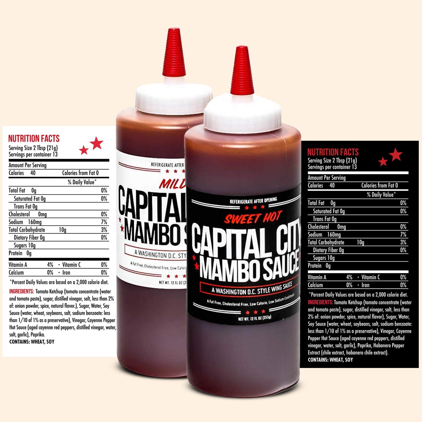 Capital City Mambo Sauce - Variety 2 Pack - Sweet Hot & Mild | Washington DC Wing Sauces | Perfect Condiment Topping for Wings, Chicken, Pork, Beef, Seafood, Burgers, Rice or Noodles | 12 fl oz Bottles - CookCave