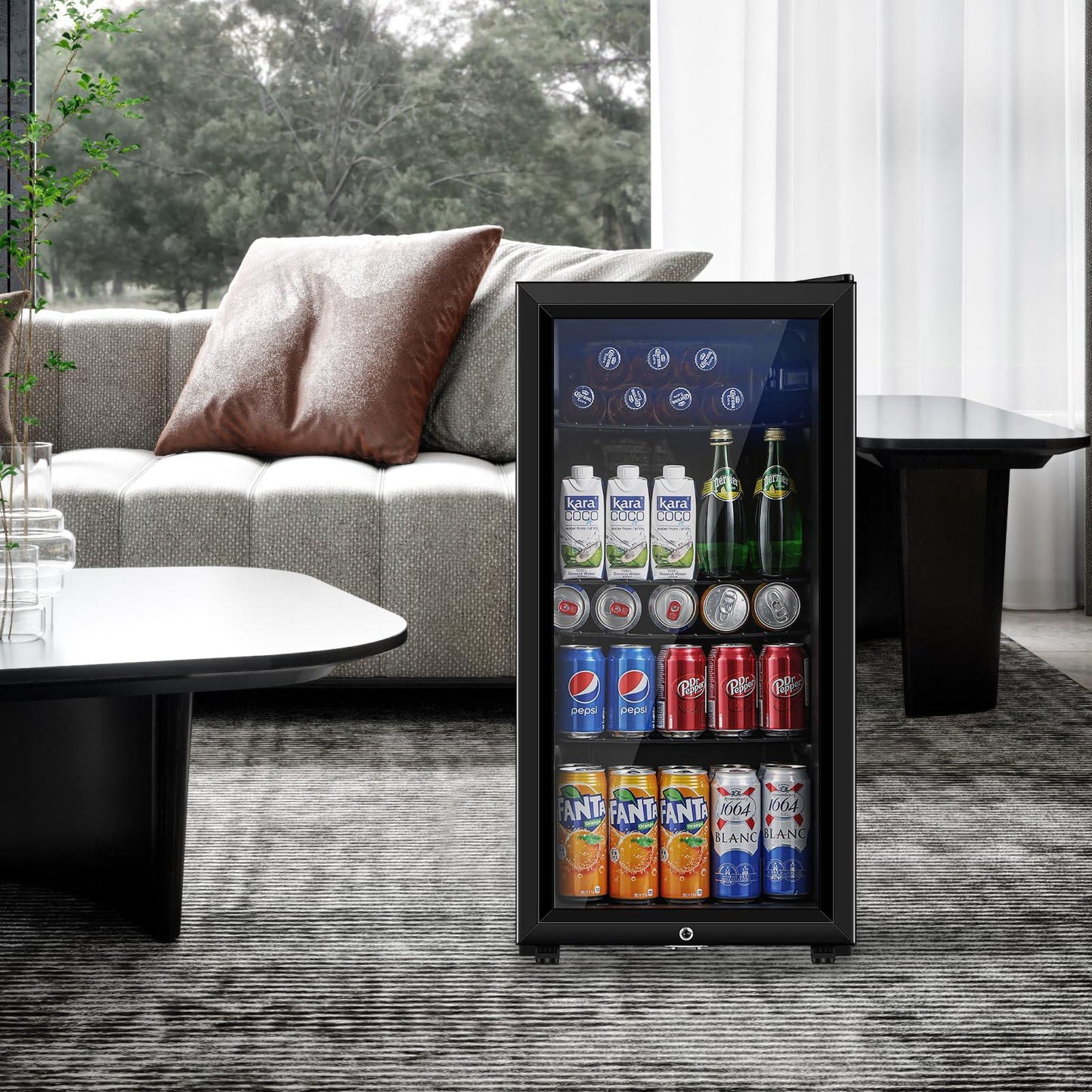 Saeoola Beverage Refrigerator, 3.2 Cu.ft Mini Fridge with Double Glass Door, Cooler for Soda, Beer or Wine for Home, Office or Bar with Adjustable Removable Shelves (Black) - CookCave