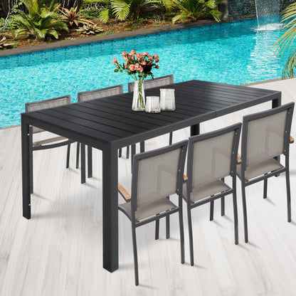 Vilobos Patio Outdoor Dining Table for 8, 71" Aluminum Frame Rectangle Table, Heavy Duty Patio Furniture for Garden, Picnic Table Easy Install Indoor Outdoor Black - CookCave