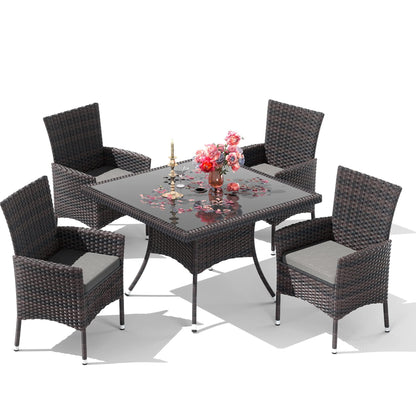 RTDTD 10 Pieces Patio Dining Set Outdoor Rattan Furniture Dinning Set with 2 Square Glass Tabletops 8 Chairs with Cushions for Patio, Backyard Outdoor Kitchen Lawn & Garden (Grey) - CookCave